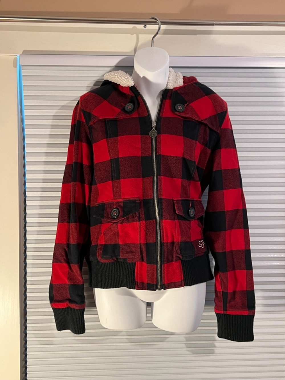 Fox Red and Black Plaid Hooded Jacket